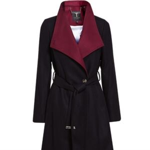 Ted Baker London Black and Burgundy Wrap Coat